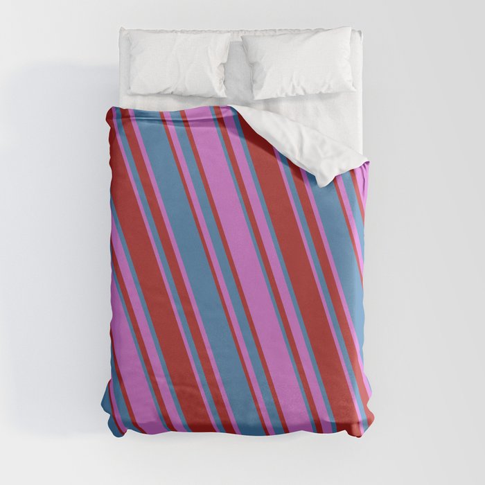 Orchid, Red & Blue Colored Lined/Striped Pattern Duvet Cover