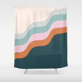 Abstract Diagonal Waves in Teal, Terracotta, and Pink Shower Curtain