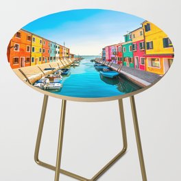 Burano water canal colorful houses and boats, Venice Side Table