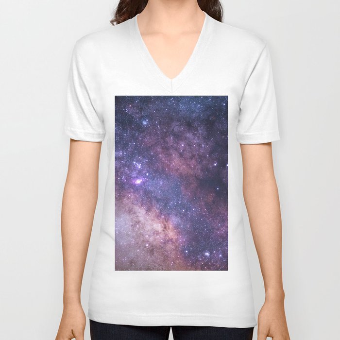 Purple Galaxy Star Travel V Neck T Shirt