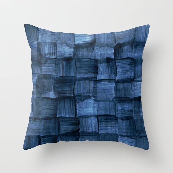 Indigo Watercolor Weave | Brush Stroke Abstract Throw Pillow