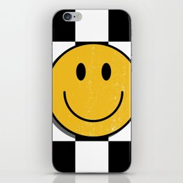 Smiley Face with Black and White Chessboard Background iPhone Skin