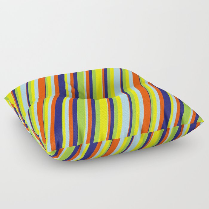 Eye-catching Green, Yellow, Light Blue, Red & Midnight Blue Colored Lines/Stripes Pattern Floor Pillow