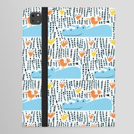 Hippos and birds in the lake seamless pattern vintage design iPad Folio Case