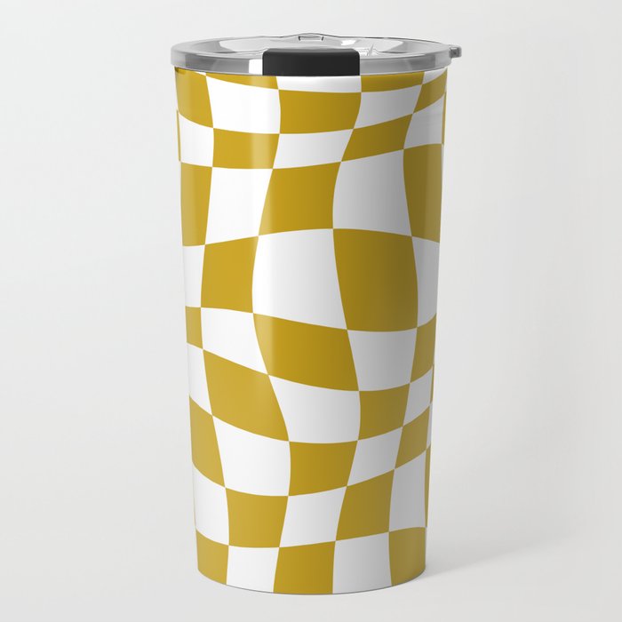 Warped Checkered Pattern (mustard yellow/white) Travel Mug