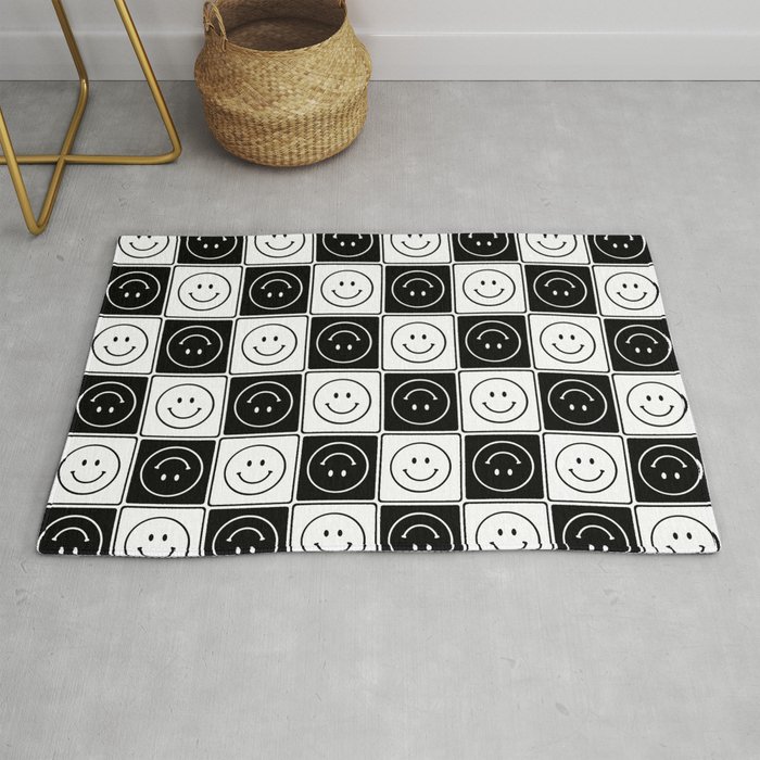 Checked Smiley Faces Pattern (Black & White) Rug