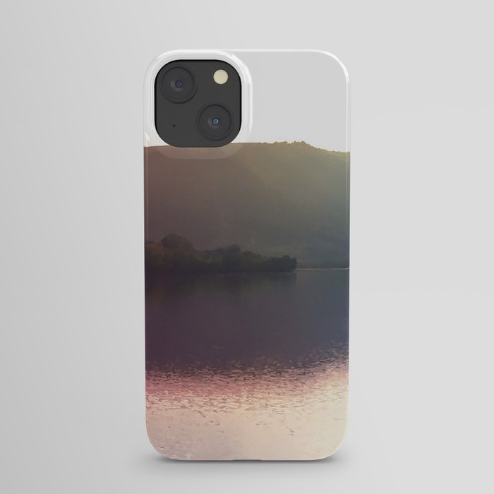 Rainbow susnet over the lake iPhone Case