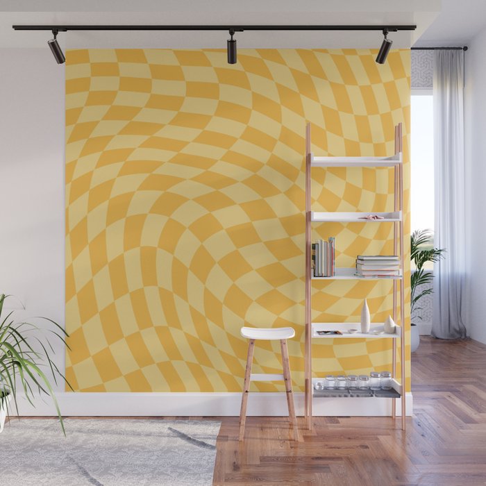 Yellow swirl checker Wall Mural