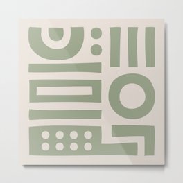 Mid Century Modern Abstract Composition 124 Beige and Sage Green Metal Print | Minimalist, Popart, Midcenturyabstract, Vintage, Midcentury, Sagegreen, Retro, Beige, Mid, Graphicdesign 