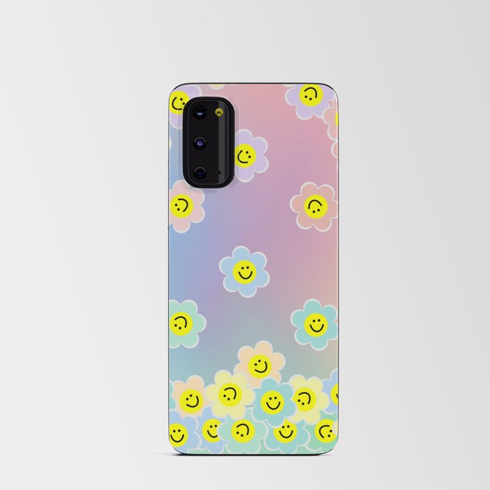Colourful Pastel Happy Daisies on Pastel Gradient Rainbow Background Android Card Case
