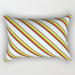 [ Thumbnail: Chartreuse, Red & Light Cyan Colored Lined/Striped Pattern Rectangular Pillow ]