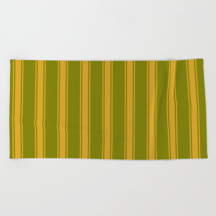 Green & Goldenrod Colored Stripes/Lines Pattern Beach Towel