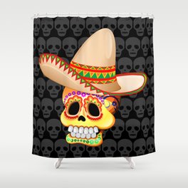 Mexico Sugar Skull with Sombrero Shower Curtain