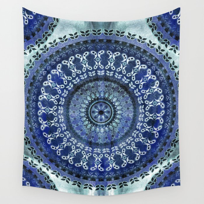 Vintage Blue Wash Mandala Wall Tapestry