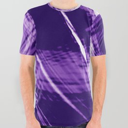 Reflective fibers of metallic violet stripes with bright glow elements.  All Over Graphic Tee