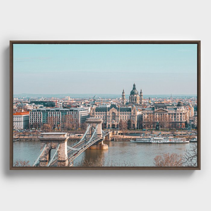 Budapest City Chain Bridge Framed Canvas