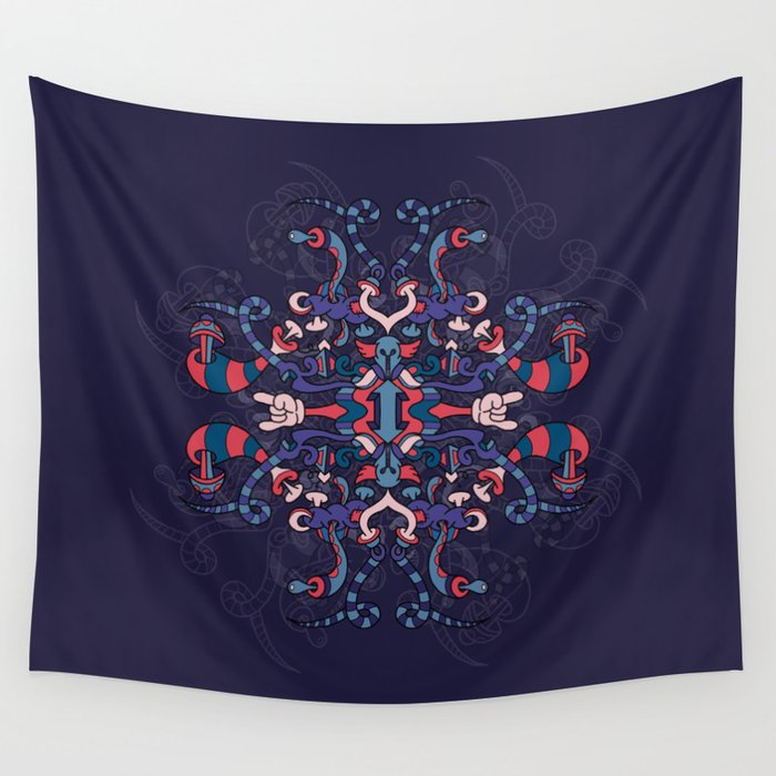 Symmetry Doodle 12 - Blue and Pink Wall Tapestry