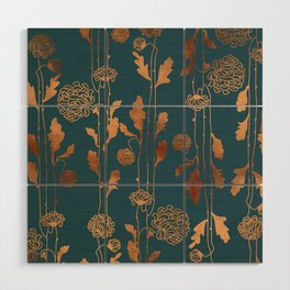 Art Deco Copper Flowers  Wood Wall Art