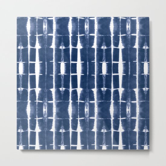 Shibori Stripes 3 Indigo Blue Metal Print