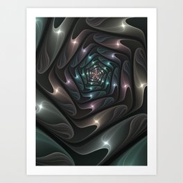 Metallic Spiral, Modern Abstract Fractal Art Art Print | Tunnel, Modern, Luminous, Shining, Spiral, Decorative, Abstract, Metallic, Illustration, Fractalart 
