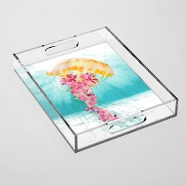 Jellyfish with Flowers Acrylic Tray