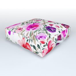 Trendy summer bright pink coral watercolor floral Outdoor Floor Cushion