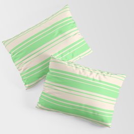 [ Thumbnail: Light Green and Beige Colored Stripes/Lines Pattern Pillow Sham ]