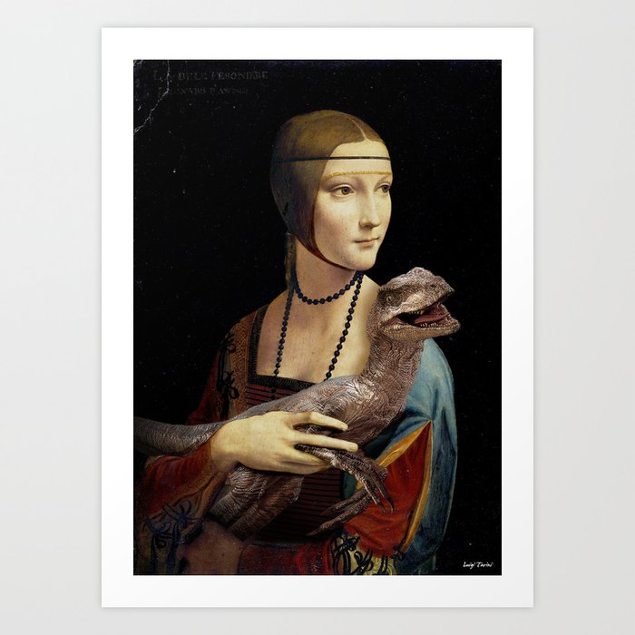 Lady with a Velociraptor Art Print