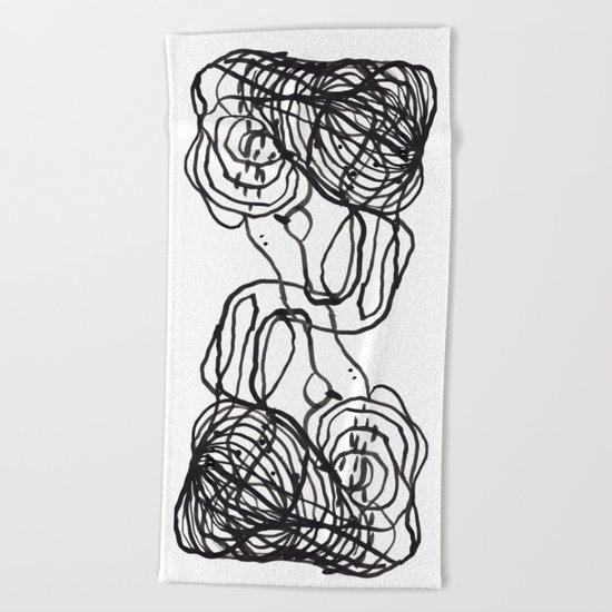 Paint 2 abstract black and white minimal brushstroke japanese modern home decor dorm college Beach Towel