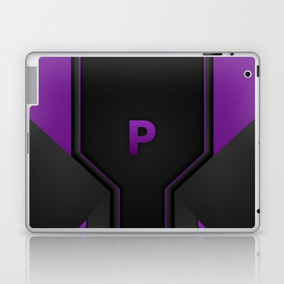 P Letter Personalized Gamer's Purple & Black Gradient Tech Sporty Design, Gaming Case for 13 Pro Max Laptop & iPad Skin