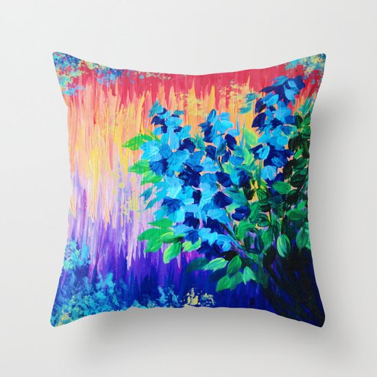 SHADES OF BEAUTIFUL - Stunning Bright BOLD Rainbow Ombre Pattern Blue Floral Hyacinth Nature Autumn Throw Pillow