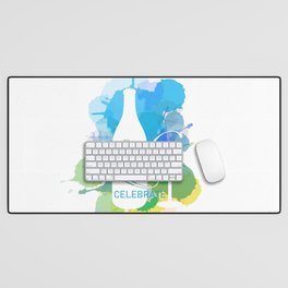 Happy New year celebration with champagne bottle and glass watercolor splash in cool color scheme	 Desk Mat