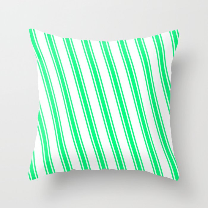 White and Green Colored Lines Pattern Throw Pillow