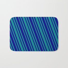[ Thumbnail: Dark Blue and Dark Cyan Colored Lined/Striped Pattern Bath Mat ]