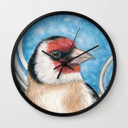 European Goldfinch Watercolor Bird Art  Wall Clock
