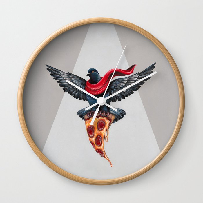 Pigeon with Pizza Wall Clock
