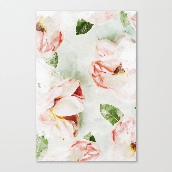 Roses & Foliage Watercolor Canvas Print