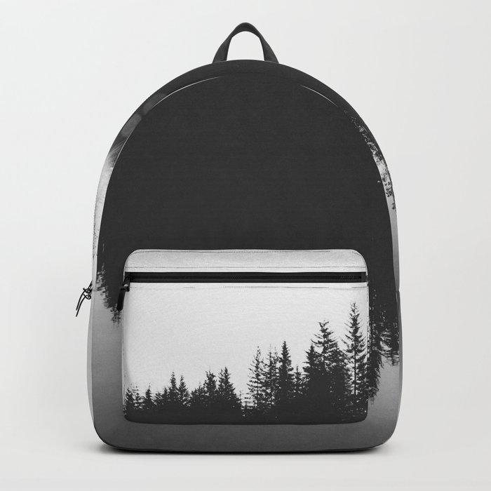 Wooded Lake Reflection Black and White Backpack
