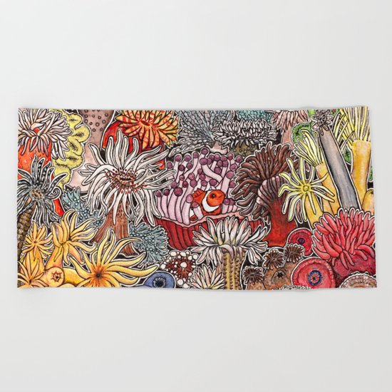 Clown fish and Sea anemones Beach Towel