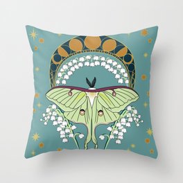 Luna Moth Art Nouveau Throw Pillow