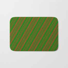 [ Thumbnail: Brown & Green Colored Stripes Pattern Bath Mat ]