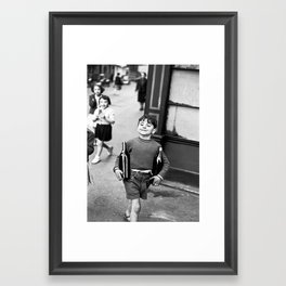 Little Boy and Bottles of Wine, Black and White Vintage Art Framed Art Print