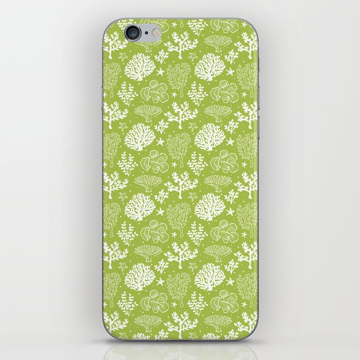 Light Green And White Coral Silhouette Pattern iPhone Skin