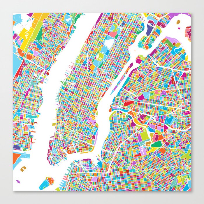 New York City Manhattan Colorful Map Canvas Print