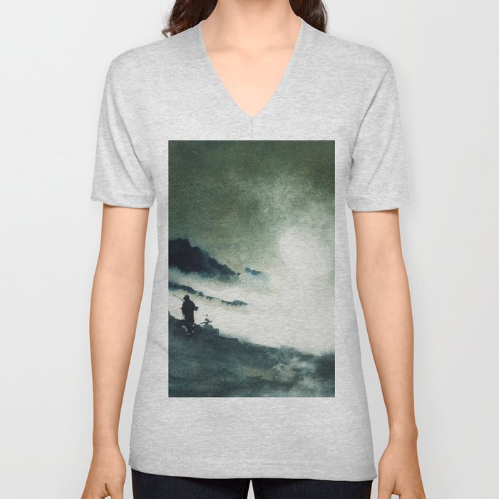  Moon Rising over Fog Clouds - Elliott Daingerfield V Neck T Shirt