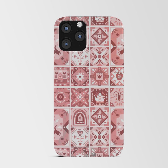 Abstract Coral Pink White Geometrical Tribal Mosaic Pattern iPhone Card Case