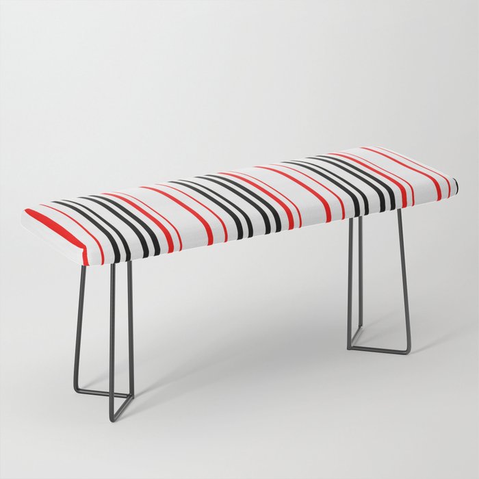 Red Black And White Abstract Striped Pattern Bench By Katerina Ez