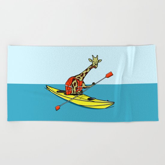 Giraffe Sea Kayaking Beach Towel