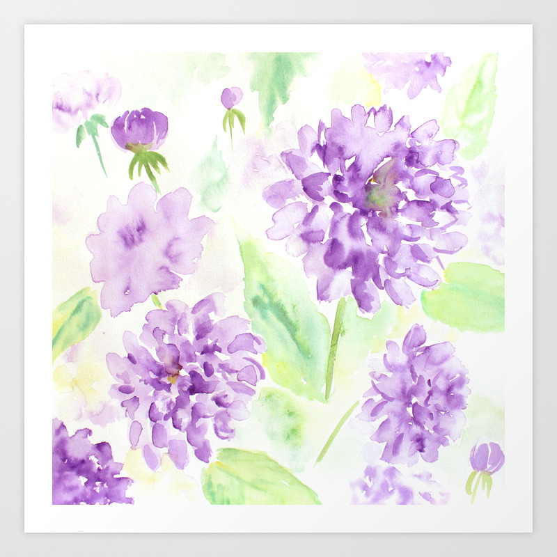 Watercolor Blue Dahlia Flowers Art Print By Chengjing Society6