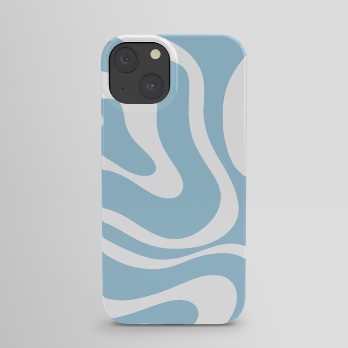 Retro Modern Liquid Swirl Abstract Pattern in Baby Blue and White iPhone Case